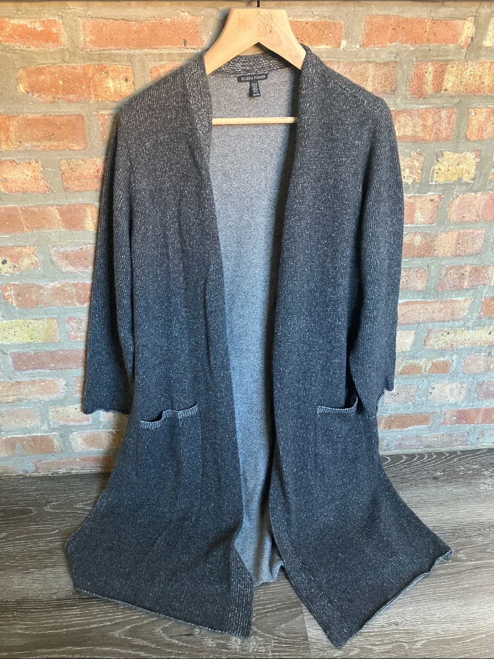 Eileen Fisher Dark Charcoal Open-Front Long Cashmere Cardigan